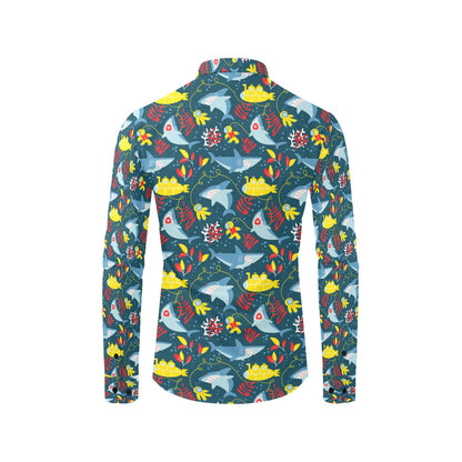 Scuba With Sharks Print Design LKS303 Men's Long Sleeve Dress Shirt