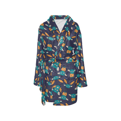 Bat Pattern Print Design 07 Women's Fleece Robe