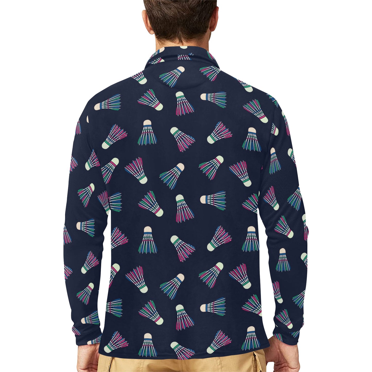 Badminton Ball Pattern Print Design 02 Long Sleeve Polo Shirt For Men's