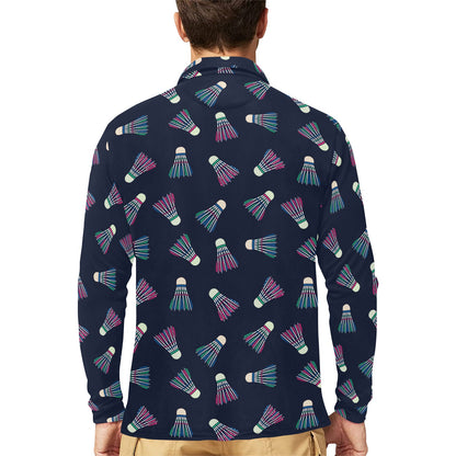 Badminton Ball Pattern Print Design 02 Long Sleeve Polo Shirt For Men's