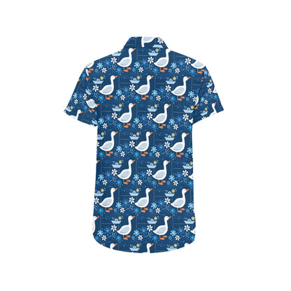 Goose Print Design LKS405 Men Short Sleeve Button Up Shirt