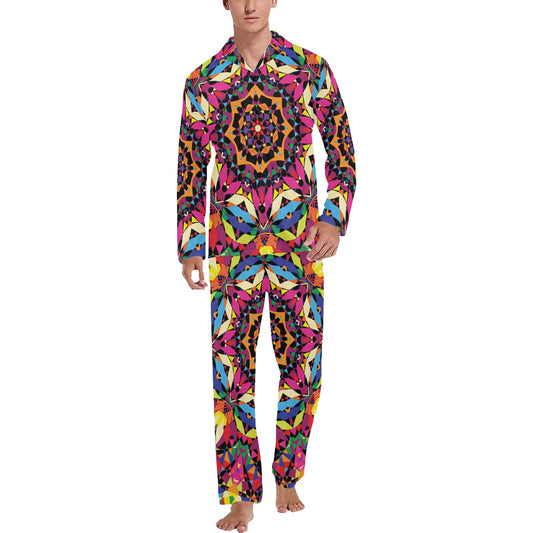 Kaleidoscope Pattern Print Design 02 Men's Long Pajama Set