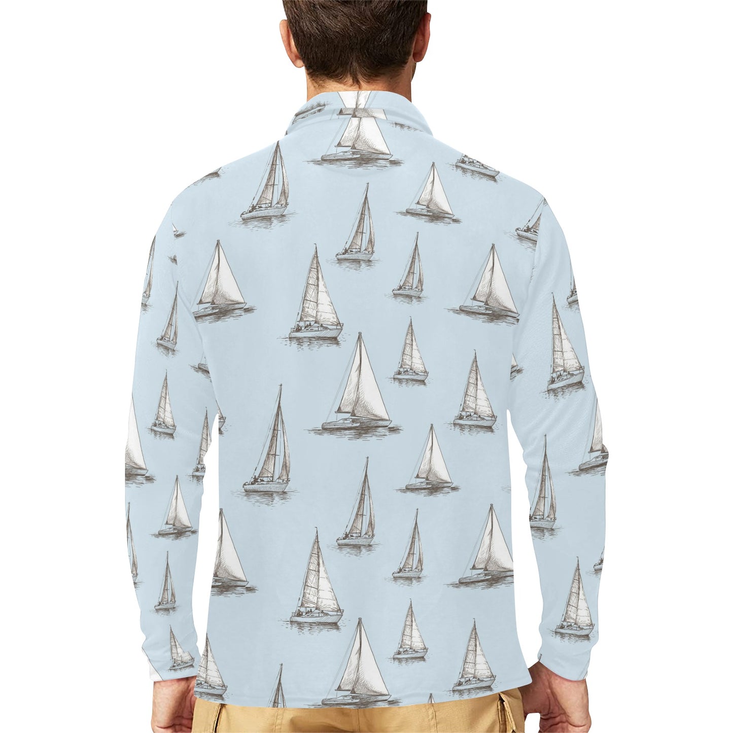 Sailing Ships Pattern Print Design A01 Long Sleeve Polo Shirt For Men's
