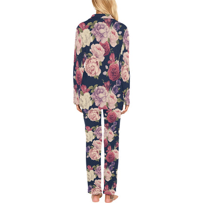 Peony Pattern Print Design PE03 Women's Long Pajama Set