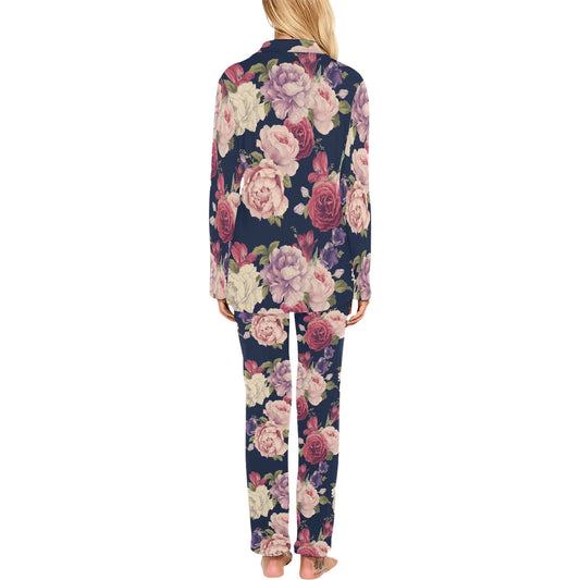 Peony Pattern Print Design PE03 Women's Long Pajama Set