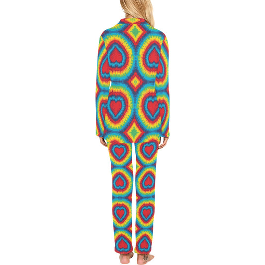 Tie Dye Heart shape Women's Long Pajama Set