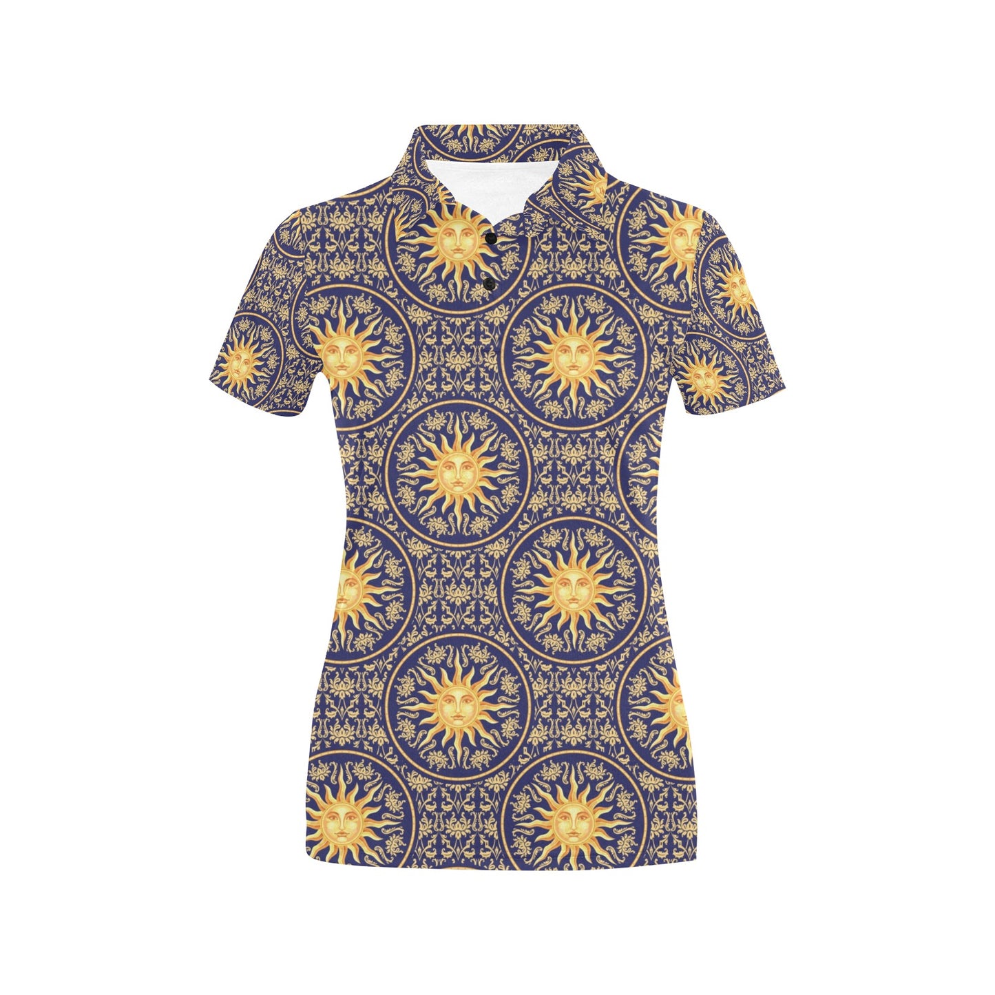Celestial Gold Sun Face Women's Polo Shirt