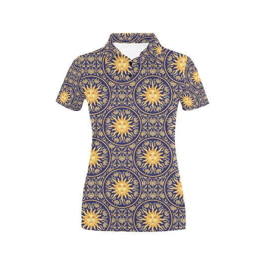 Celestial Gold Sun Face Women's Polo Shirt