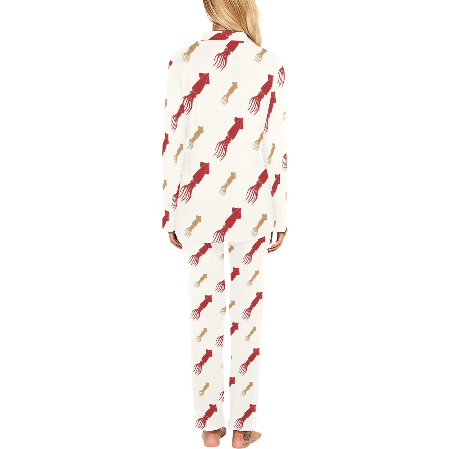 Giant Squid Pattern Print Design 01 Women's Long Pajama Set
