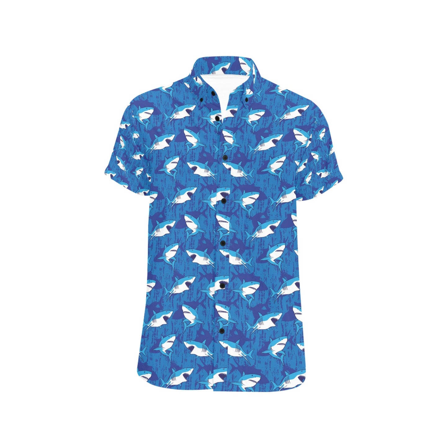 Shark Print Design LKS308 Men Short Sleeve Button Up Shirt
