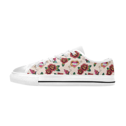 Tattoo Rose Print Design LKS302 Women's White Low Top Shoes