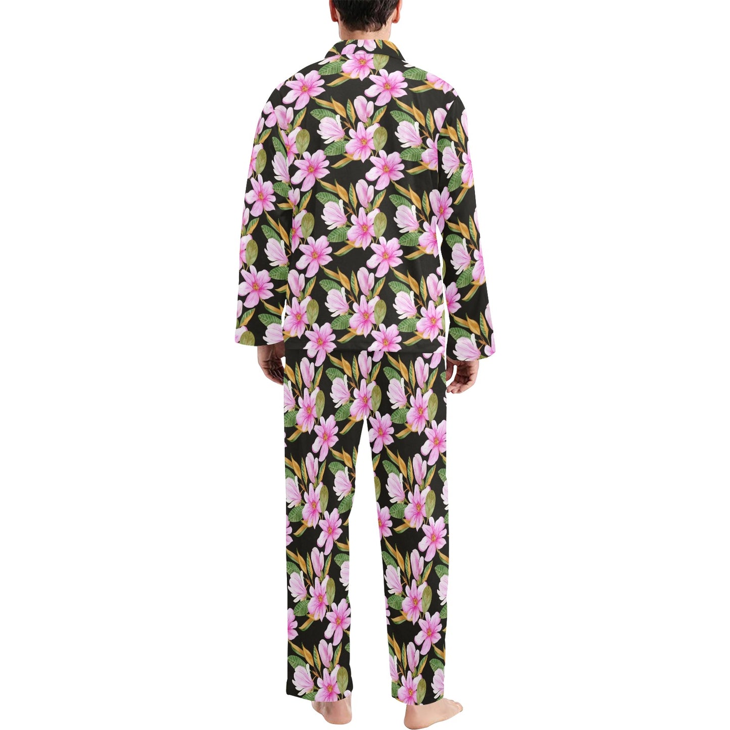 Magnolia Pattern Print Design MAG08 Men's Long Pajama Set