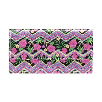 Hibiscus Pink Zigzag Line Pattern Design LKS307 Women's Trifold Wallet