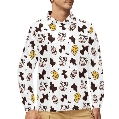 Cow Pattern Print Design 06 Long Sleeve Polo Shirt For Men's