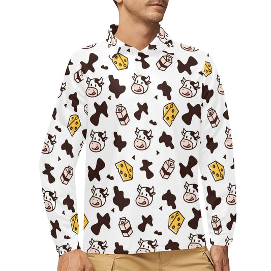 Cow Pattern Print Design 06 Long Sleeve Polo Shirt For Men's