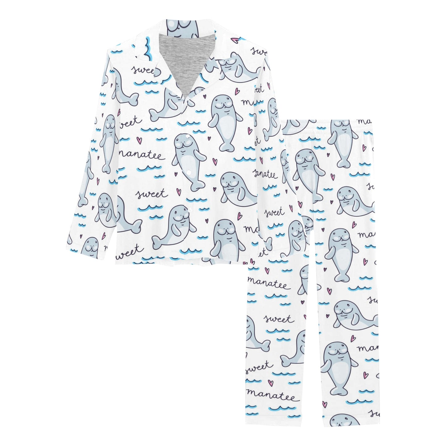 Manatee Baby Pattern Print Design 03 Women's Long Pajama Set
