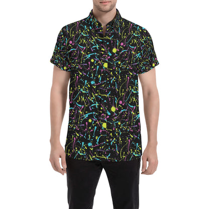 Splatter Multicolor Print Design LKS302 Men Short Sleeve Button Up Shirt