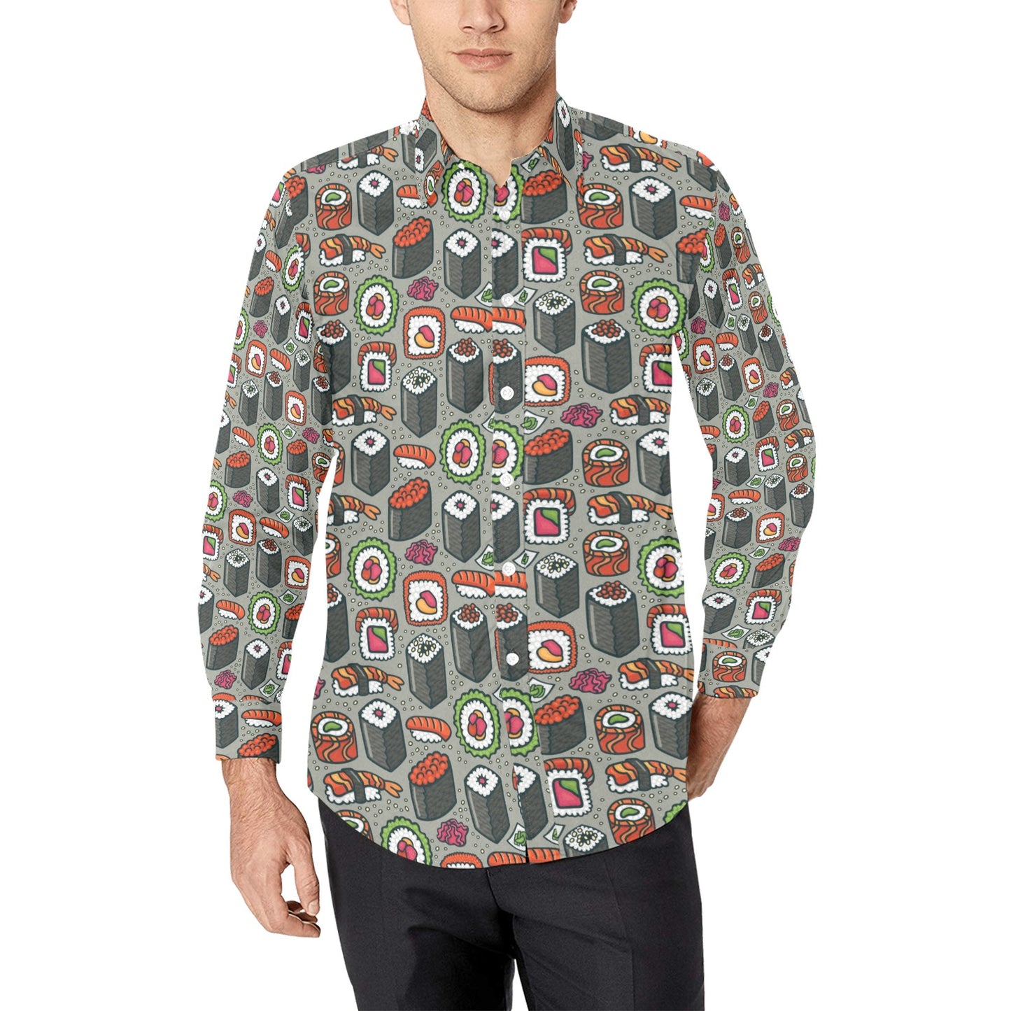 Sushi Print Design LKS301 Men's Long Sleeve Dress Shirt