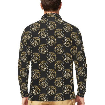 Skeleton Dragon Print Design LKS306 Long Sleeve Polo Shirt For Men's