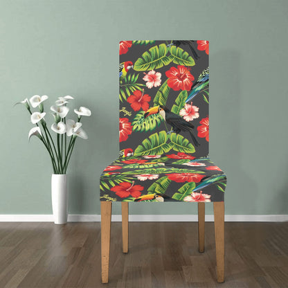 Hibiscus Red With Parrotprint Design LKS303 Dining Chair Slipcover