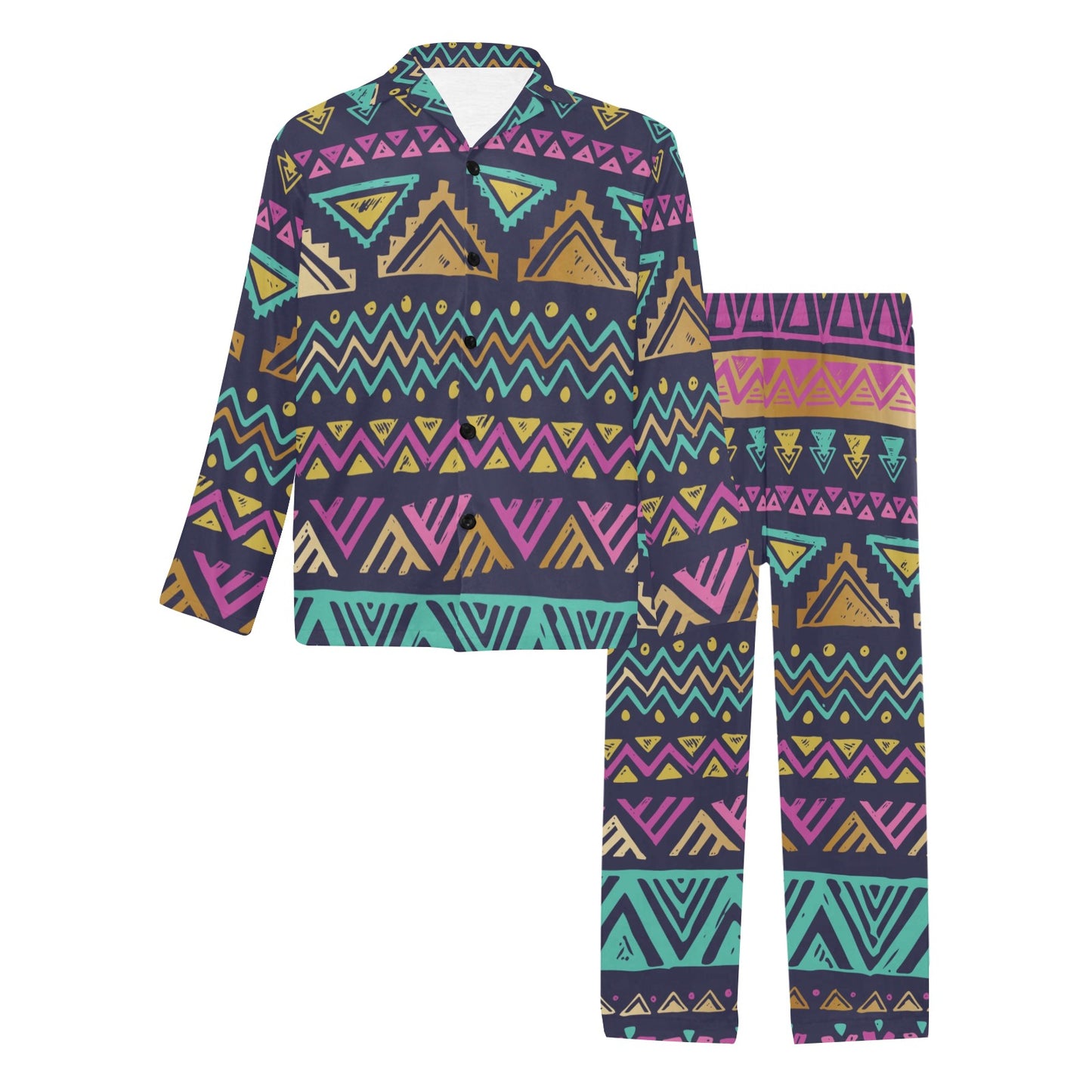 Multicolor Tribal aztec Men's Long Pajama Set