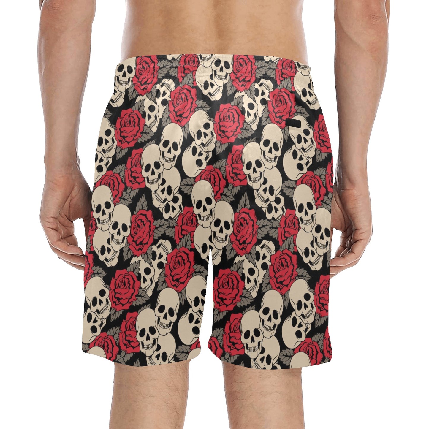Skull And Roses Print Design LKS301 Men's Swim Trunks Beach Shorts