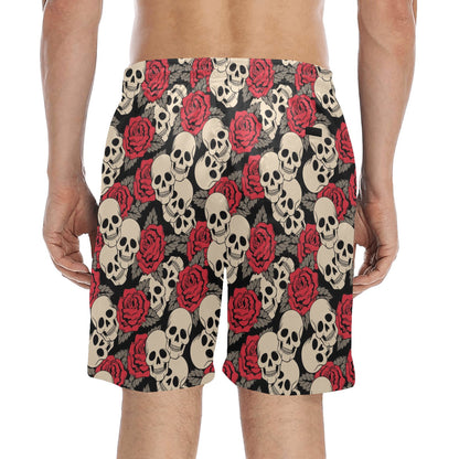 Skull And Roses Print Design LKS301 Men's Swim Trunks Beach Shorts