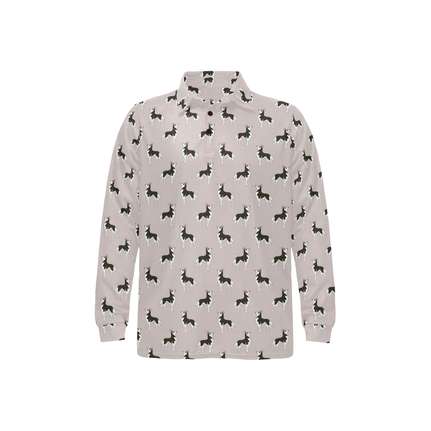 Siberian Huskies Print Design LKS301 Long Sleeve Polo Shirt For Men's