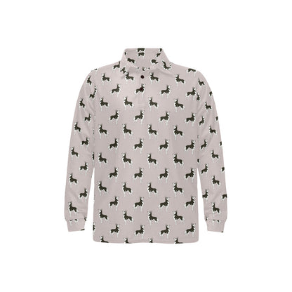 Siberian Huskies Print Design LKS301 Long Sleeve Polo Shirt For Men's