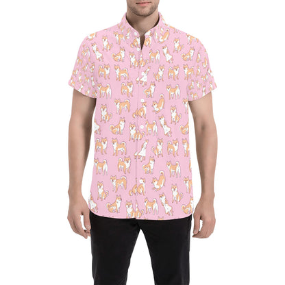 Shiba Inu Print Design LKS303 Men Short Sleeve Button Up Shirt