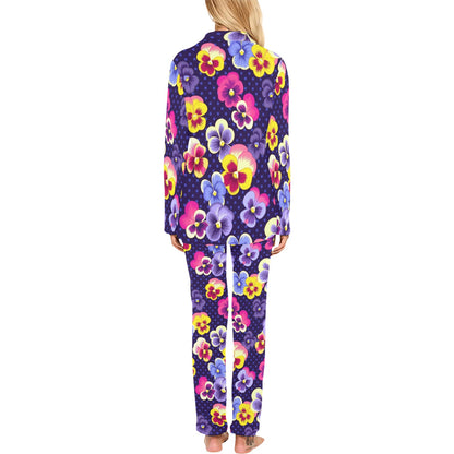 Pansy Pattern Print Design PS04 Women's Long Pajama Set