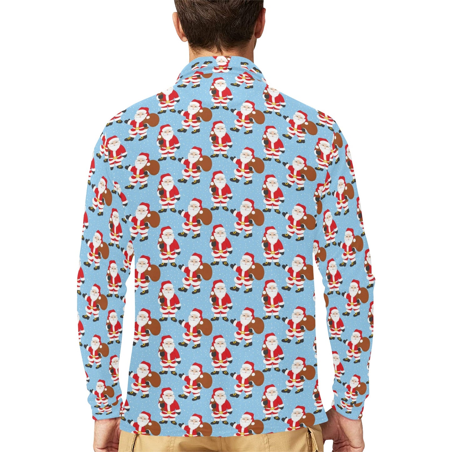 Santa Christmas Themed Print Design LKS305 Long Sleeve Polo Shirt For Men's