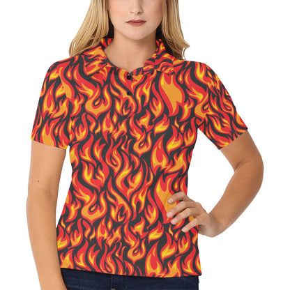 Flame Fire Print Pattern Women's Polo Shirt