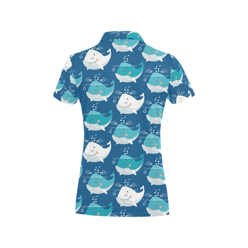 Blue Whale Pattern Print Design 01 Women's Polo Shirt