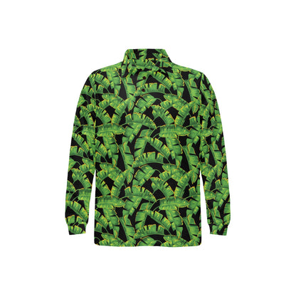 Banana Leaf Pattern Print Design 03 Long Sleeve Polo Shirt For Men's