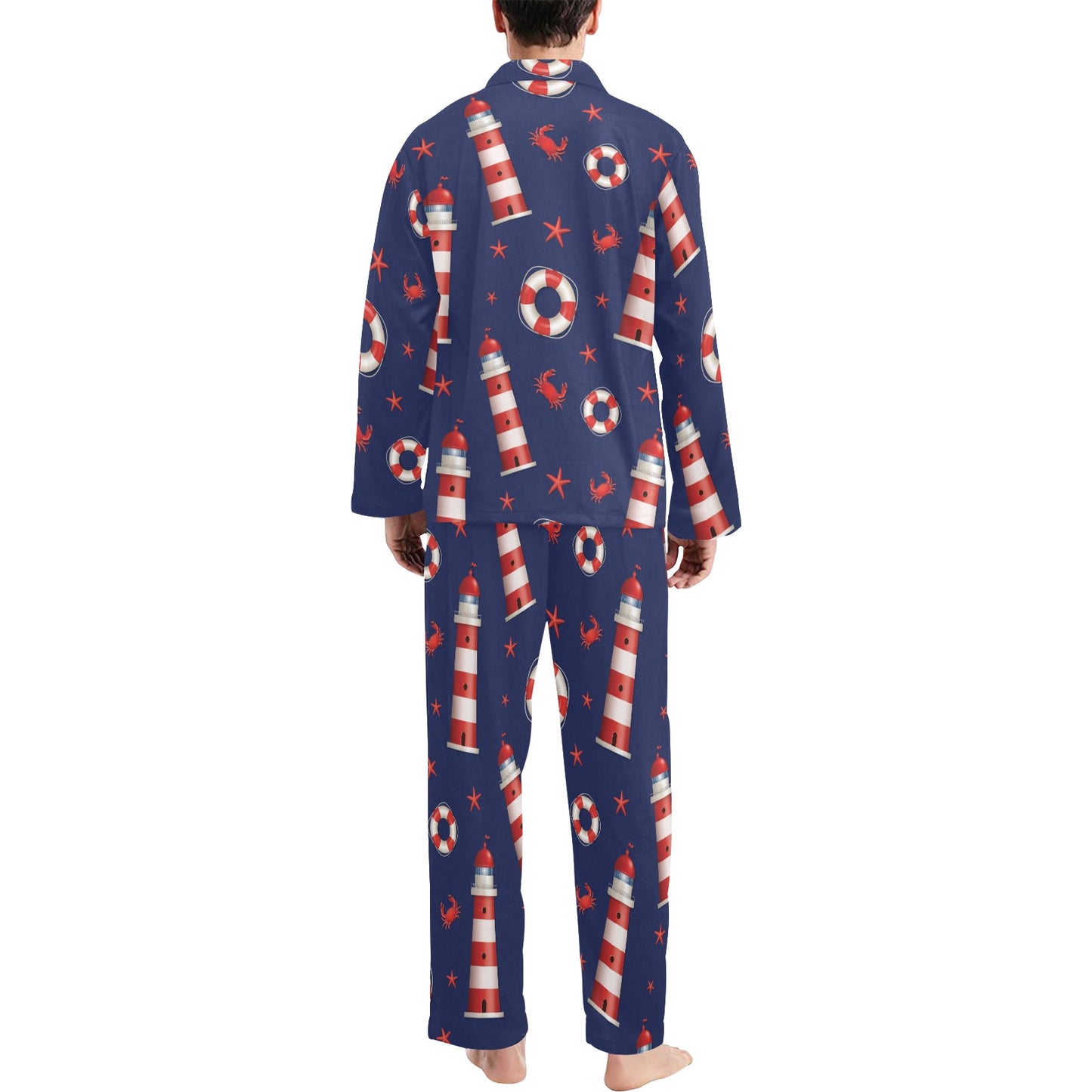 Nautical Pattern Print Design A03 Men's Long Pajama Set