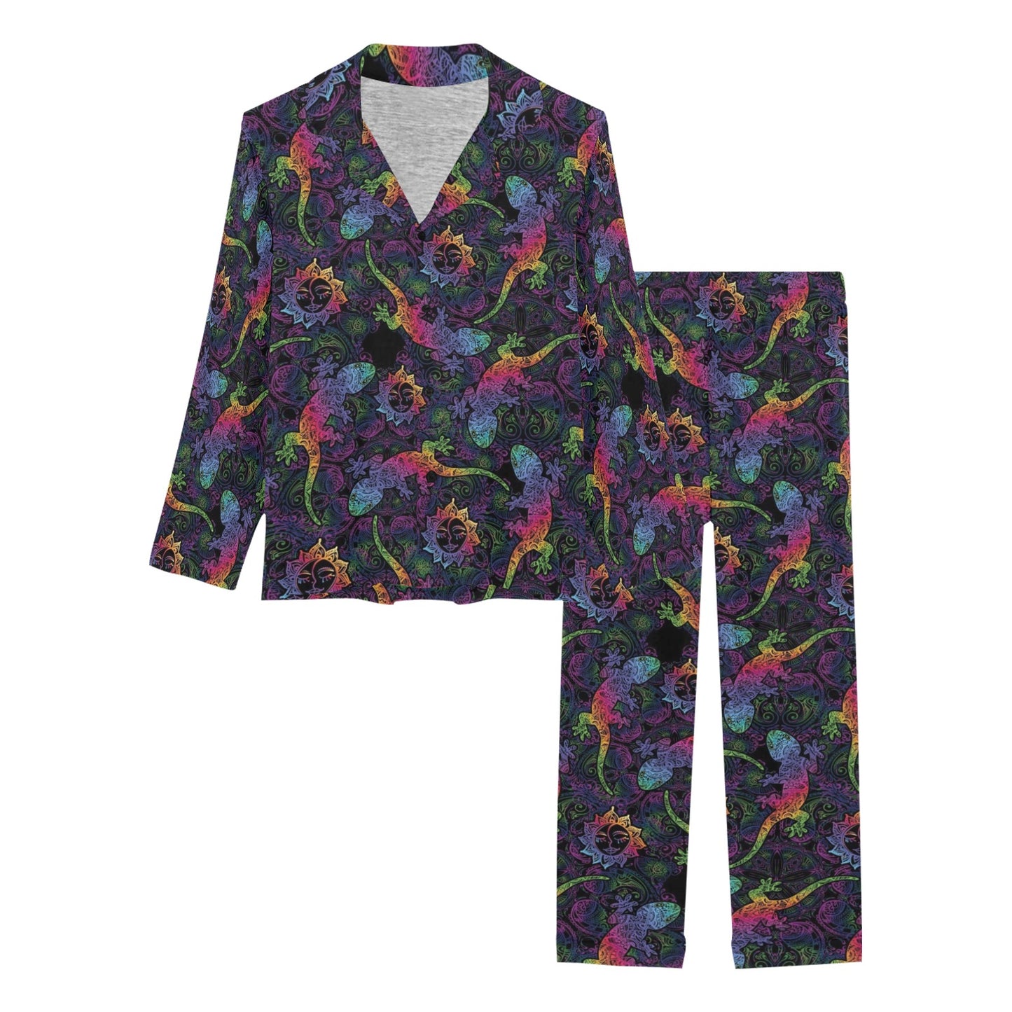 Gecko Rainbow Pattern Print Design 03 Women's Long Pajama Set