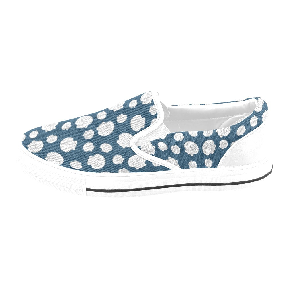 Seashell Print Design LKS3012 White Slip Ons Canvas Women's Shoes