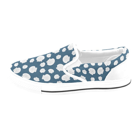 Seashell Print Design LKS3012 White Slip Ons Canvas Women's Shoes
