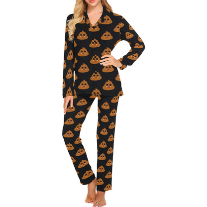 Poop Emoji Pattern Print Design A01 Women's Long Pajama Set