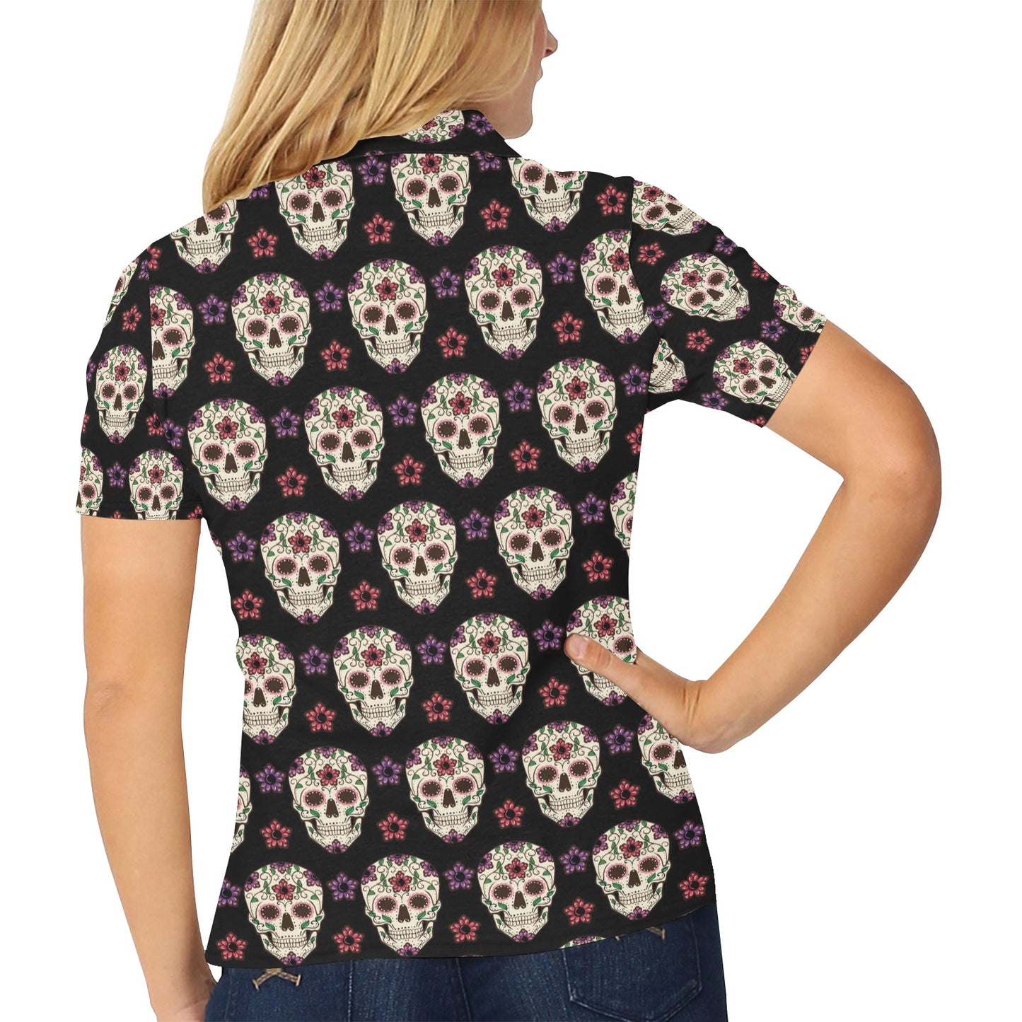 Sugar Skull Print Design LKS304 Women's Polo Shirt