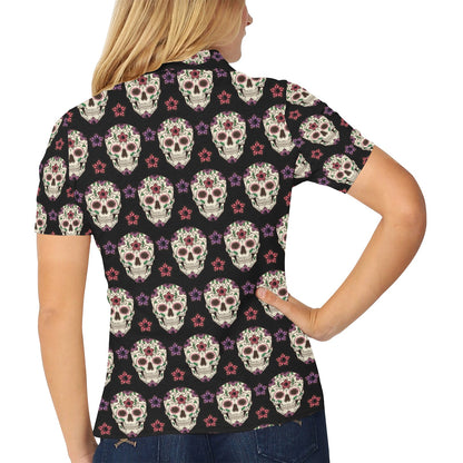 Sugar Skull Print Design LKS304 Women's Polo Shirt
