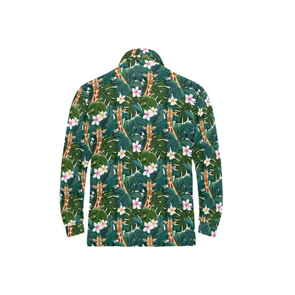 Giraffe Jungle Design Print Long Sleeve Polo Shirt For Men's
