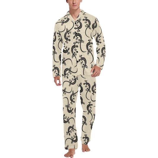 lizard Pattern Print Design 02 Men's Long Pajama Set