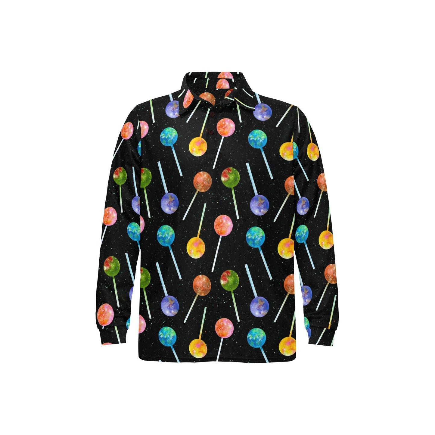 Lollipop Pattern Print Design LL04 Long Sleeve Polo Shirt For Men's