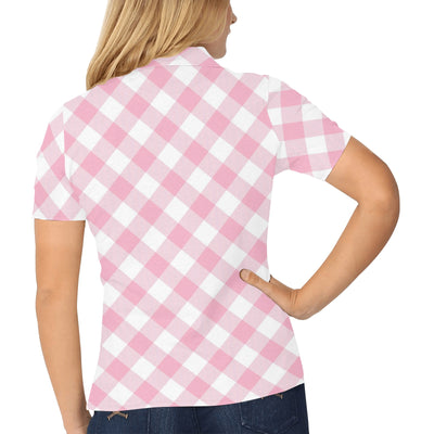 Gingham Pink Pattern Print Design 02 Women's Polo Shirt