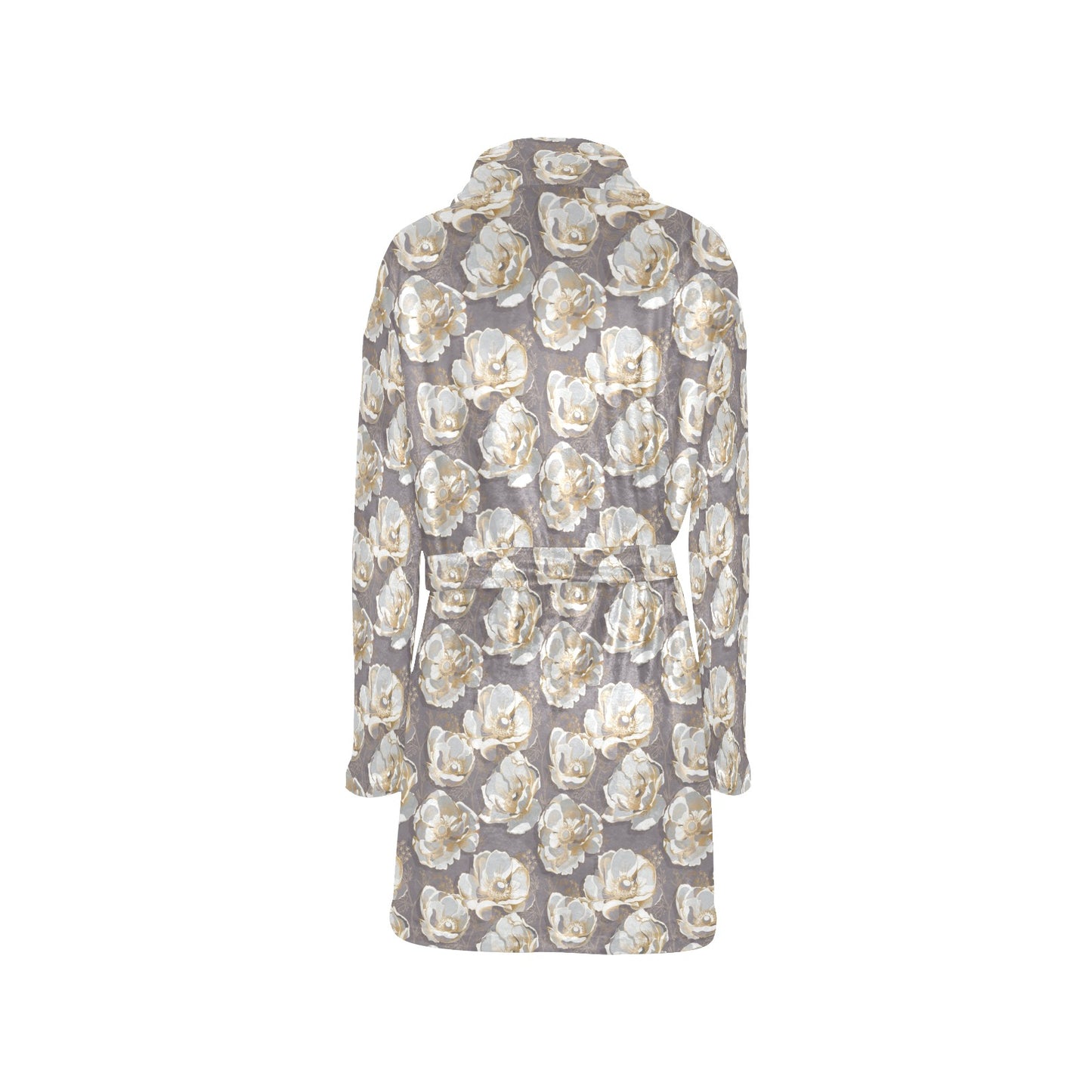 Elegant Grey Flower Print Women's Fleece Robe