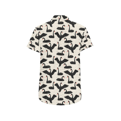 Swan Print Design LKS402 Men Short Sleeve Button Up Shirt