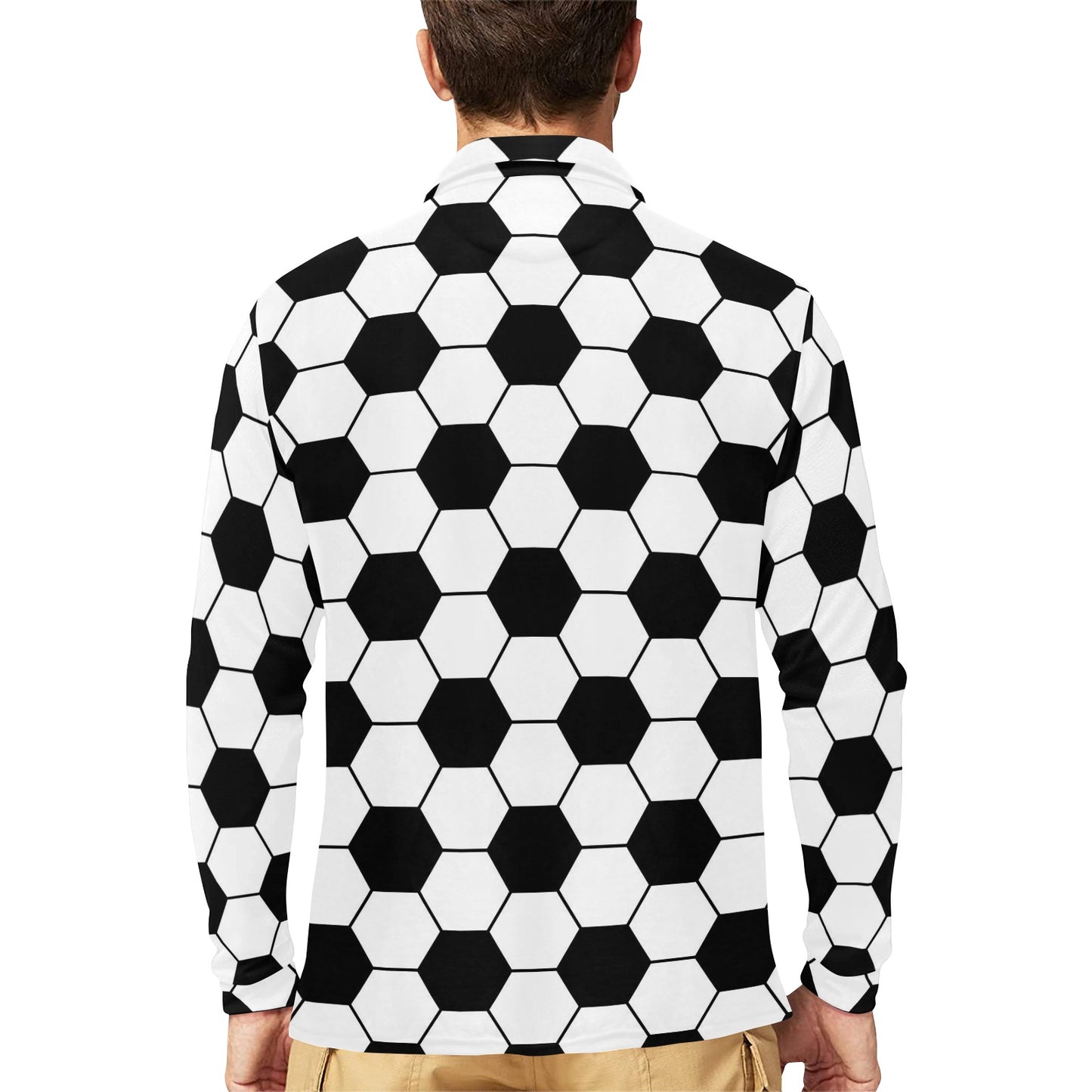 Soccer Ball Texture Print Design LKS303 Long Sleeve Polo Shirt For Men's