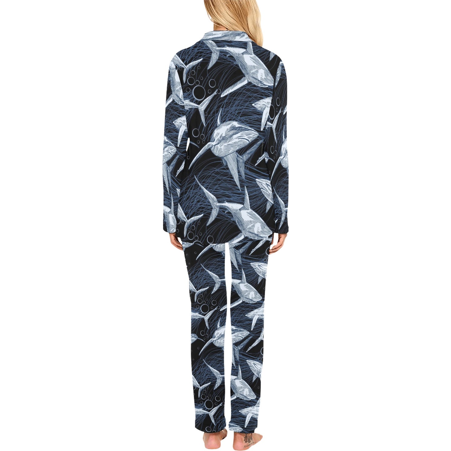 Shark Print Pattern Women's Long Pajama Set